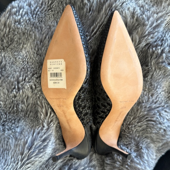 Manolo Blahnik Black leather Basket Weave Slingblack heels 36.5 6.5 NWT sold out - Picture 3 of 7